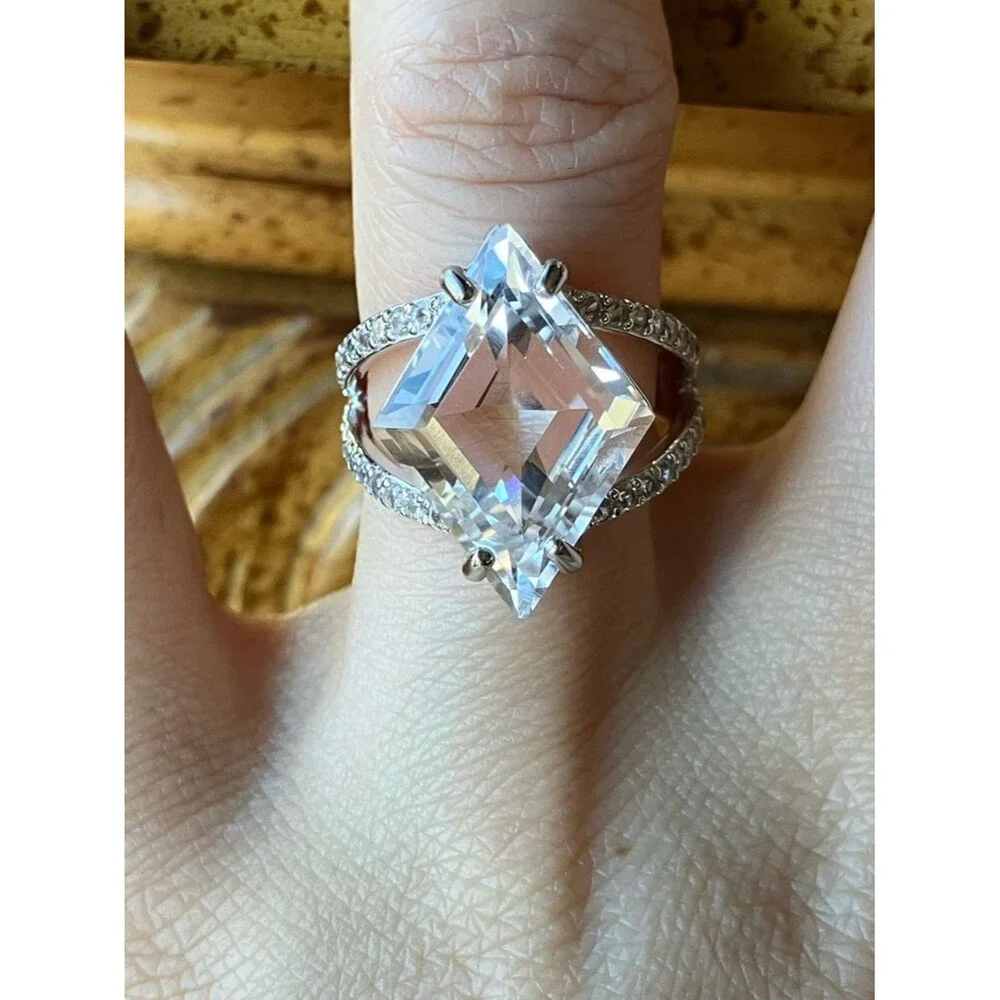 Natural Brazilian White Quartz Sterling Silver Cocktail Ring Size 6